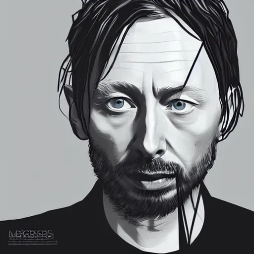 Prompt: thom yorke eating at mcdonalds, portrait, highly detailed, deep focus, elegant, digital painting, smooth, sharp focus, illustration, ultra realistic