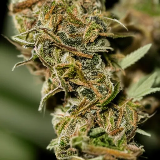 Image similar to Macro photo of thc covered marijuana bud, purple hairs,