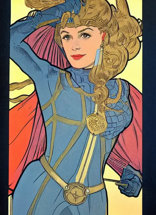 Image similar to head and shoulders portrait of a female knight. well composed, clean elegant painting, beautiful detailed face. comic book art by steve ditko and jack kirby and ( alphonse mucha )