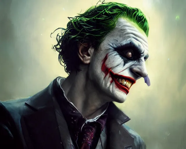 Prompt: highly detailed portrait of anthony misiano as the joker, in batman : arkham knight, stephen bliss, unreal engine, fantasy art by greg rutkowski, loish, rhads, ferdinand knab, makoto shinkai and lois van baarle, ilya kuvshinov, rossdraws, tom bagshaw, global illumination, radiant light, detailed and intricate environment