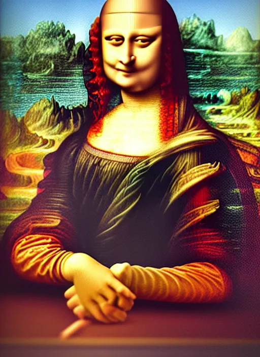 Image similar to A photograph of Rishi Sunak shredding the Mona Lisa, realistic, detailed