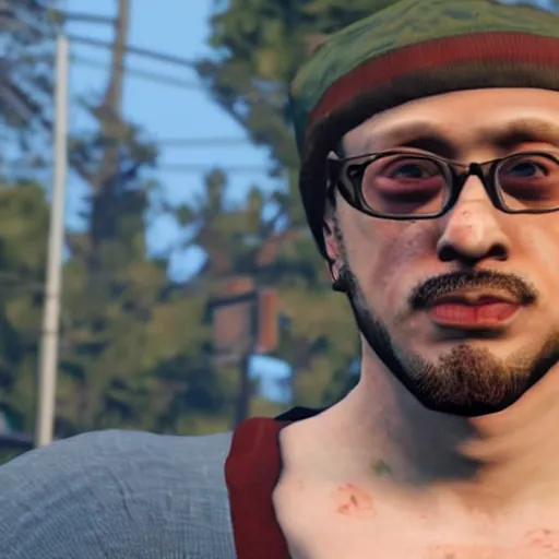 Prompt: screenshot of Sam Hyde in GTA V