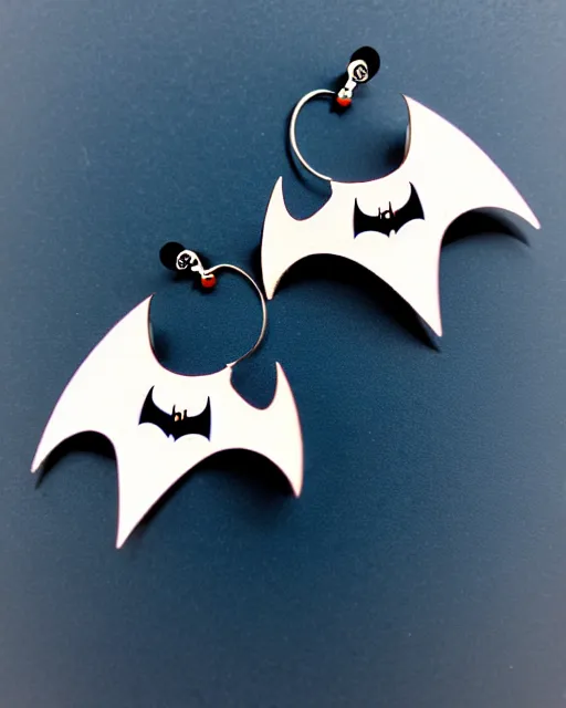 Image similar to spooky cartoon bat, 2 d lasercut earrings,