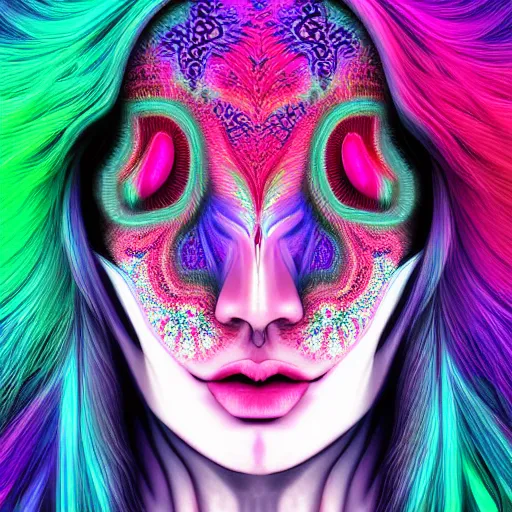 Prompt: hyperrealistic psychedelic nightmare fractal face render in style of laura borealisis | photorealistic, cgsociety, glossy, liquid, vivid colours 4 k