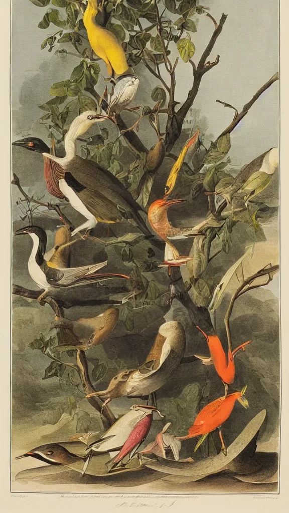 Image similar to a collection of abstract objects, illustration by john james audubon circa 1 8 3 8