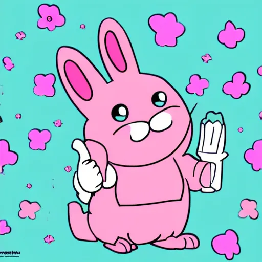 Image similar to illustration pink bunny, cartoon, funny