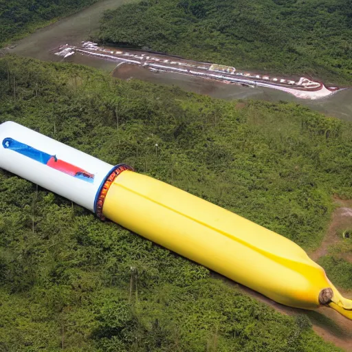 Image similar to a banana rocket on launch pad at wenchang space launch site in hainan, china