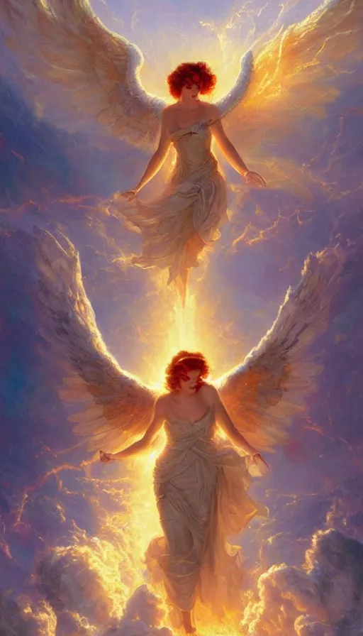 Prompt: Archangel rage by Thomas Kinkade and Daniel F. Gerhartz and Delphin Enjolras and Asher Brown Durand