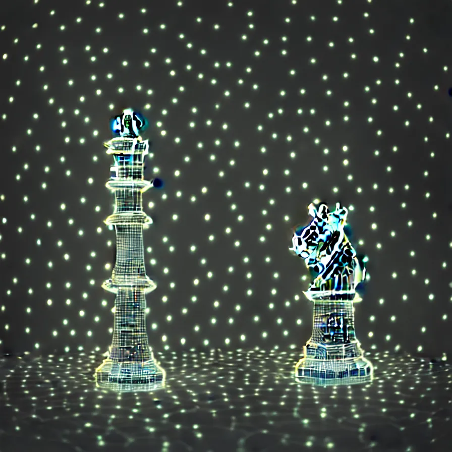 Prompt: vintage instamatic photo of a queen chess piece made of lights, bio mechanical, puddles, isometric 3 d, smooth 3 d illustration, cinematic matte painting, volumetric lighting,