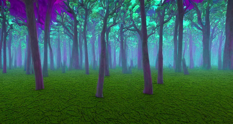 Prompt: 3d Render of blue green red and purple deep sea forest, grainy, noisy