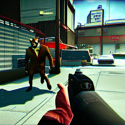 Image similar to Screenshot from the PC game Payday: The Heist demonstrating the fursuit unlock