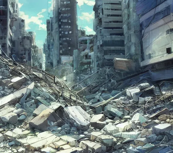 Image similar to an iPhone smartphone in the rubble, ruins. Anime, Makoto Shinkai