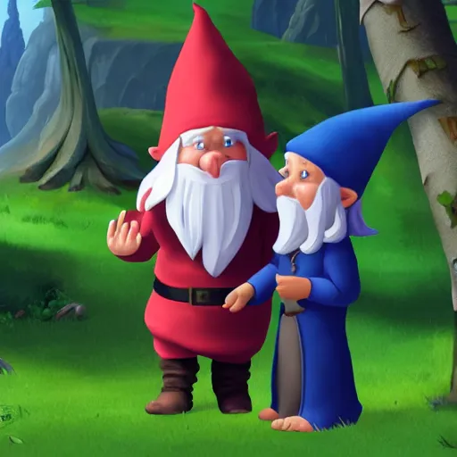 Prompt: fantasy gnome meeting a human for the first time, ultrarealistic