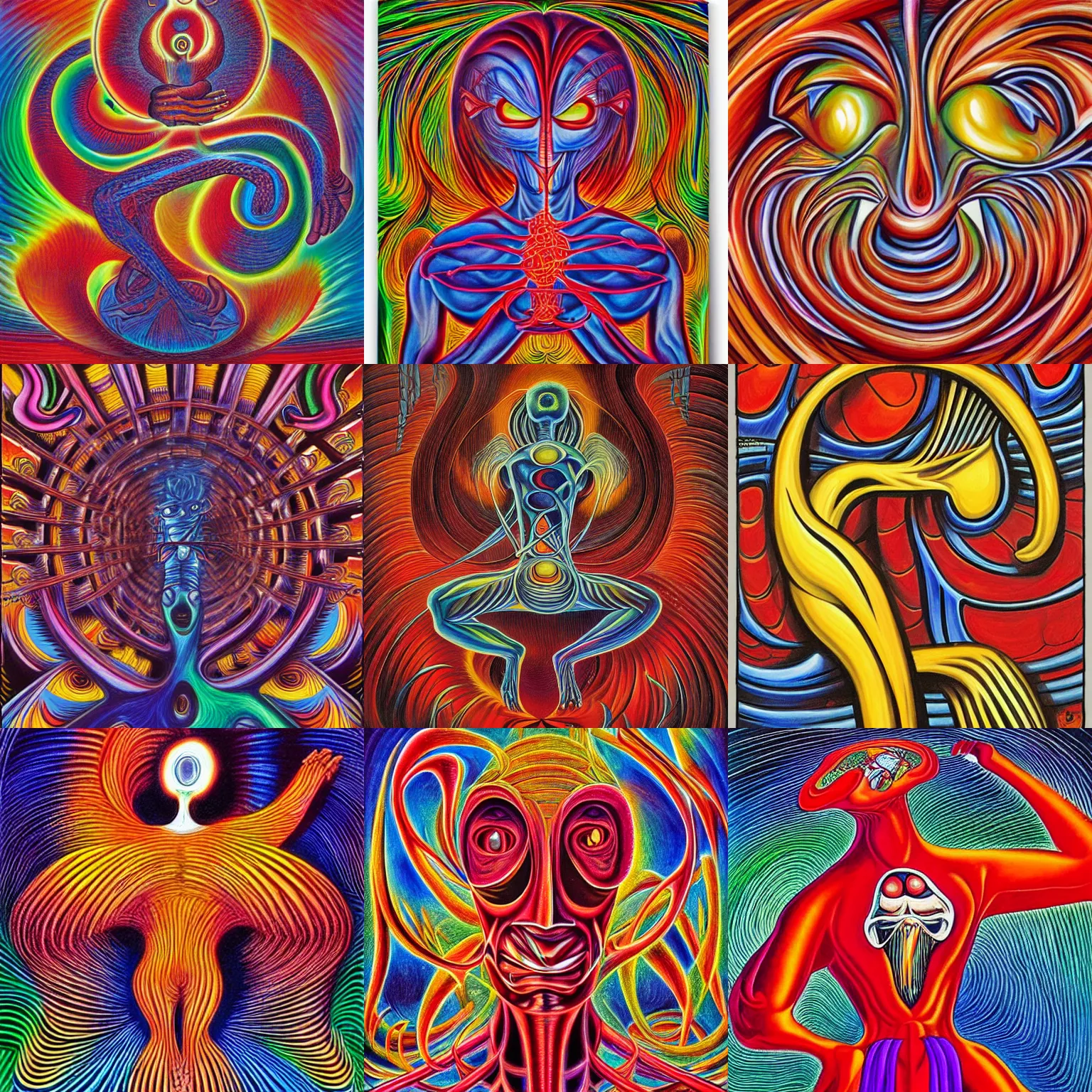 Prompt: Condorito, painted by Alex Grey, tool