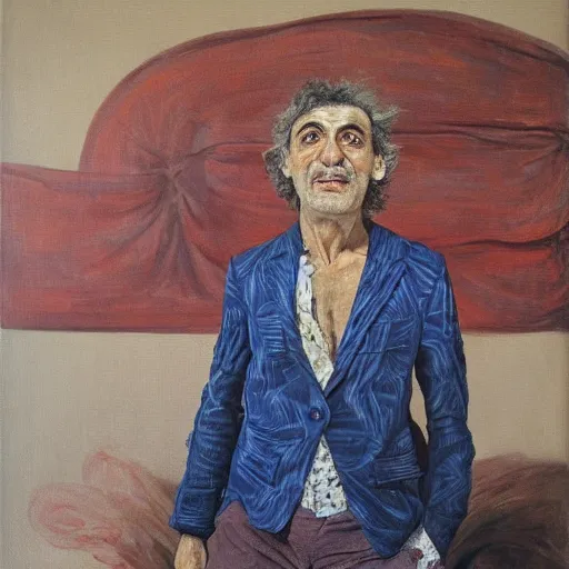 Image similar to portrait of rui veloso, painting by paula rego, high detail, high resolution