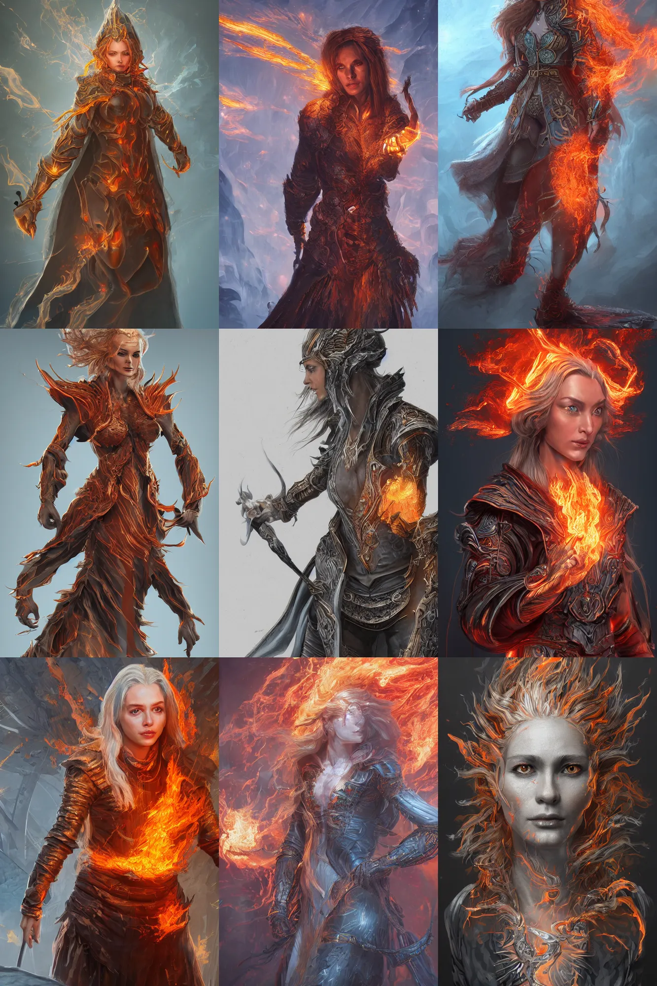 Prompt: A hyper-detailed image of concept art of a female wizard, fire element as painted by Marieke Nelissen, HD, hyper-fidelity, ray tracing, god rays, digital art, trending on artstation, artstationHD, artstationHQ, 4k, 8k