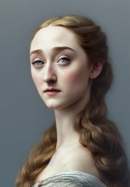 Image similar to sansa saoirse ronan, intricate, elegant, highly detailed, digital painting, artstation, concept art, smooth, sharp focus, illustration, art by artgerm and greg rutkowski and alphonse mucha and william - adolphe bouguereau