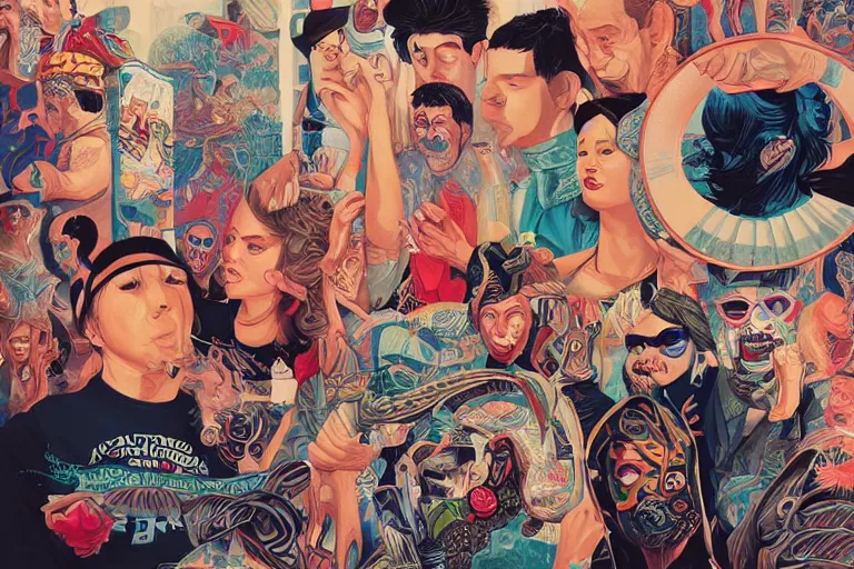 Image similar to Drunks people in bar, Tristan Eaton, victo ngai, artgerm, RHADS, ross draws