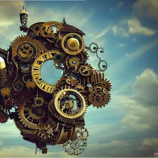 Image similar to flying city in a mechanical flower flower flower flower, sky, steampunk!!!, fantasy art, steampunk, masterpiece, octane