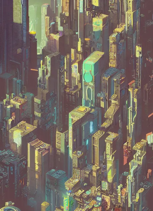 Image similar to a graphic layout design poster of a cyberpunk city in maze, chris ware, peter mohrbacher, jane newland, peter gric, chris ware, aaron horkey, illustration, artstation