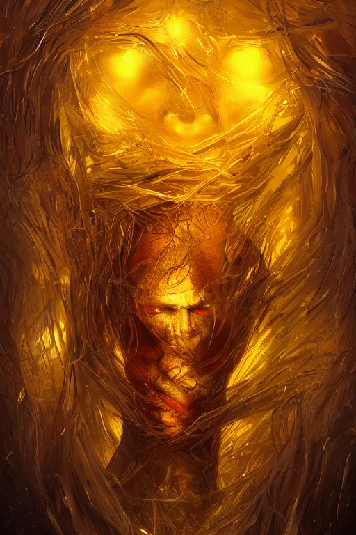 Prompt: a human figure monster encased in a clump of amber, symmetrical, highly detailed, digital art, sharp focus, trending on art station