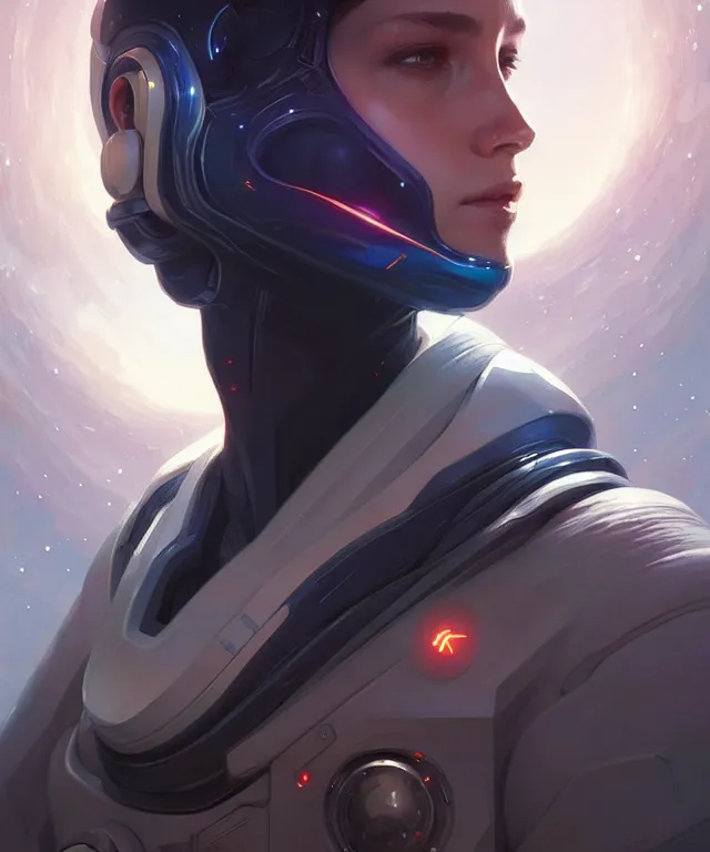 Image similar to Space man futuristic portrait, highly detailed, digital painting, artstation, concept art, smooth, sharp focus, illustration, art by artgerm and greg rutkowski and alphonse mucha