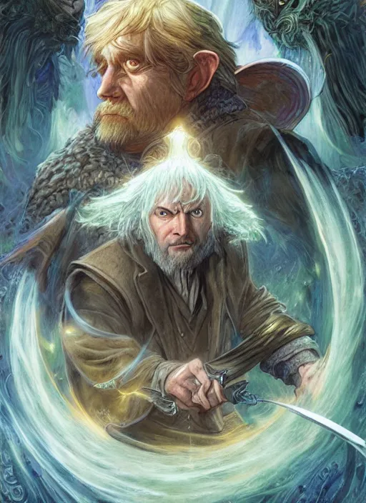 Image similar to a fantasy comic book style portrait painting of hobbit mage, art by donato giancola and bayard wu and gustav moreau and wayne barlowe, unreal engine 5