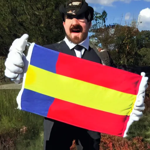 Image similar to Jeffy from super Mario Logan holding up a transgender flag