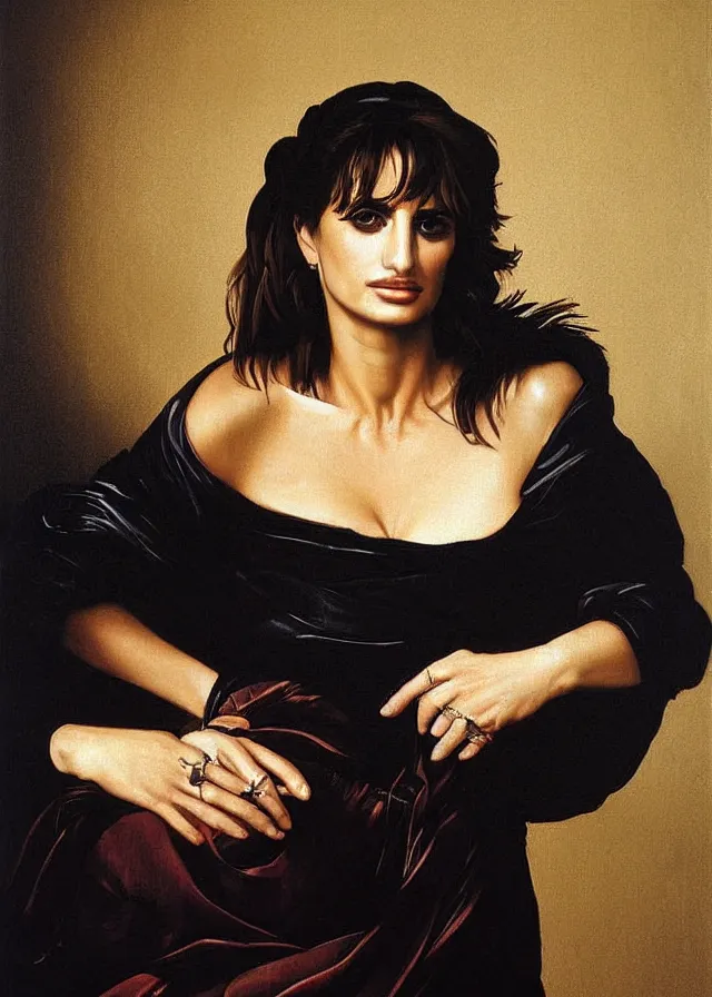 Image similar to portrait of penelope cruz, artwork by caravaggio