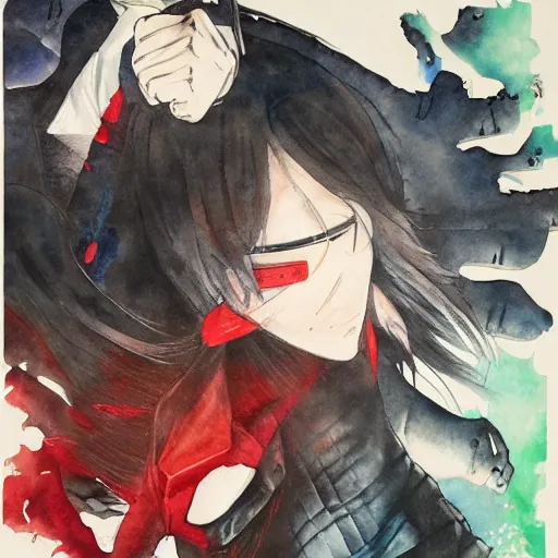 Prompt: feelings of guilt, action painting, detailed painting by minoru furuya, manga and anime, watercolor, 3 d shading
