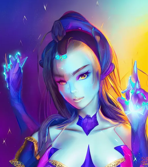 Prompt: the sorceress of blue diamonds, close - up, pixiv, trending on artstation, vector, anime, hdr