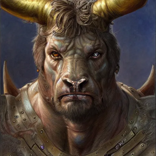 Image similar to Ferocious Minotaur portrait art by Donato Giancola and Bayard Wu, digital art, trending on artstation, 4k