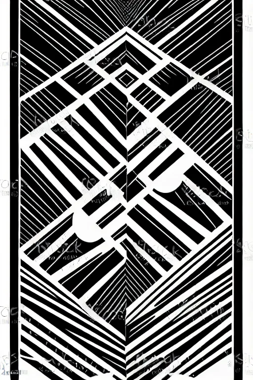 Image similar to art deco, line art by james o barr and albrecht durer, minimalist, surreal woodblock print, black and white, vector, vector art