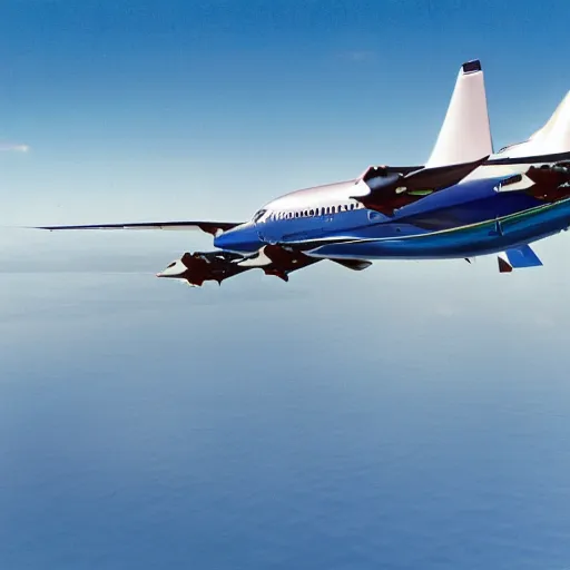 Prompt: a Mallard duck with Boeing 737 engines mounted to the underside of its wings, flying in a clear blue sky, ultra realistic,