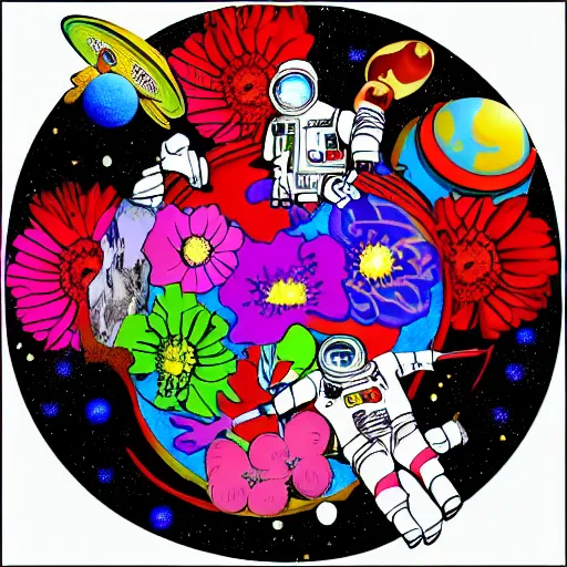 Image similar to outerspace, flowers, fun, comic relief, diversion