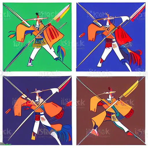 Image similar to samurai fighting, sticker, highly detailed, colorful, illustration, smooth and clean vector curves, no jagged lines, vector art, smooth