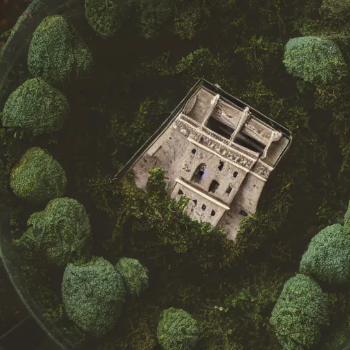 Image similar to aerial photo of castle in a terrarium, sigma 5 0 mm f 1. 4