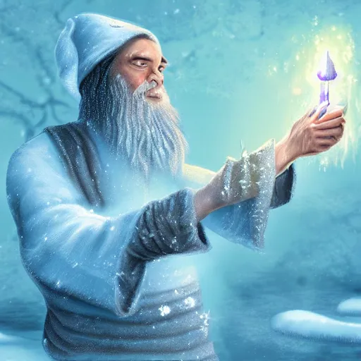 Prompt: A wizard casting a spell of ice and snow, digital art