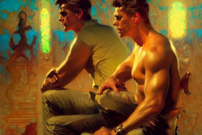 Image similar to synthwave, painting by gaston bussiere, craig mullins, j. c. leyendecker, tom of finland