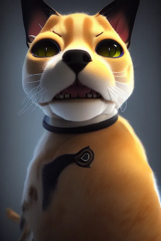 Prompt: epic painting of a cat mixed with a dog, very detailed, ultrarealistic, dramatic lighting, electrical details, high details, 4k, 8k, trending on artstation, unreal engine 5, fur, groom, k9 catdog