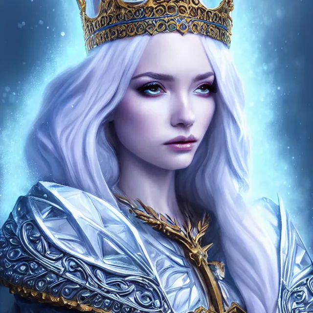 Prompt: beautiful cryromancer ice queen with ornate cloak and crown, highly detailed, 4 k, hdr, smooth, sharp focus, high resolution, award - winning photo, artgerm, photorealistic