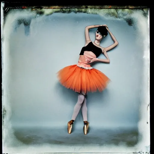 Image similar to kodak portra 4 0 0, wetplate, photo of a surreal artsy dream scene,, girl, weird fashion, ballet costume, dancers, photographed by paolo roversi style