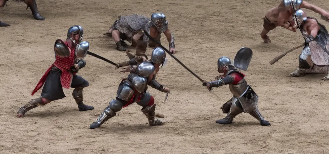 Image similar to mices as gladiator fight in a gladiator arena