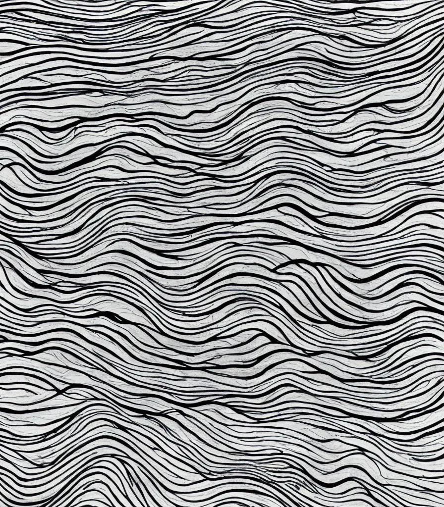 Image similar to a beautiful painting of symmetric waves on the coast, lineart, charcoal sketch, extremely fine finish, high detail, simple style
