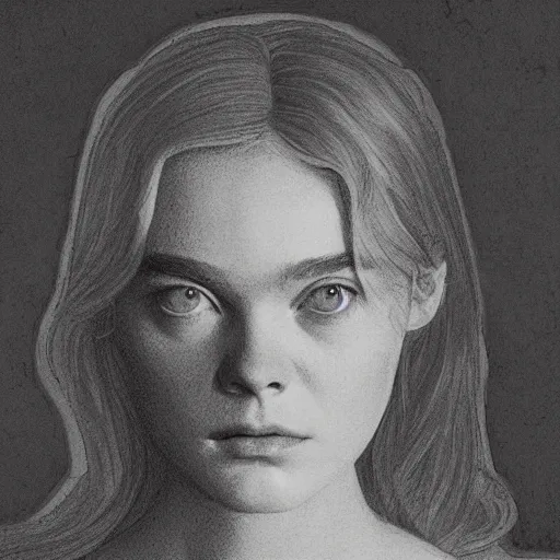 Image similar to Elle Fanning, head and shoulders masterpiece, apocalypse, golden hour, cosmic horror, artstation, in the style of William Blake and Edward Hopper and Bosch, extremely detailed