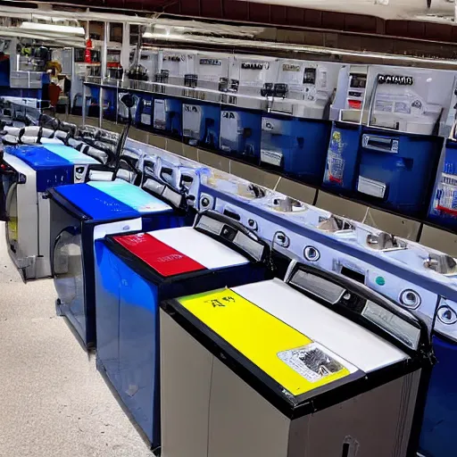 Image similar to a row of technocolored washing machines