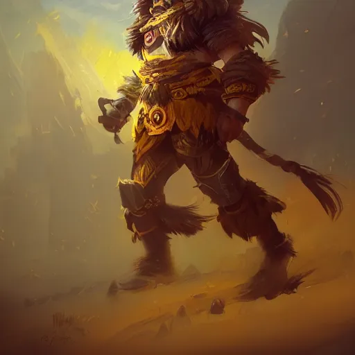 Prompt: a lion warrior, yellow theme, bright art masterpiece artstation. 8 k, sharp high quality artwork in style of jose daniel cabrera pena and greg rutkowski, concept art by tooth wu, blizzard warcraft artwork, hearthstone card game artwork, lion - head warrior