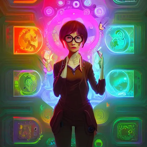 Prompt: skill magic geek inside matrix deepdream radiating a glowing aura stuff loot legends stylized digital illustration video game icon artstation lois van baarle, ilya kuvshinov, rossdraws,