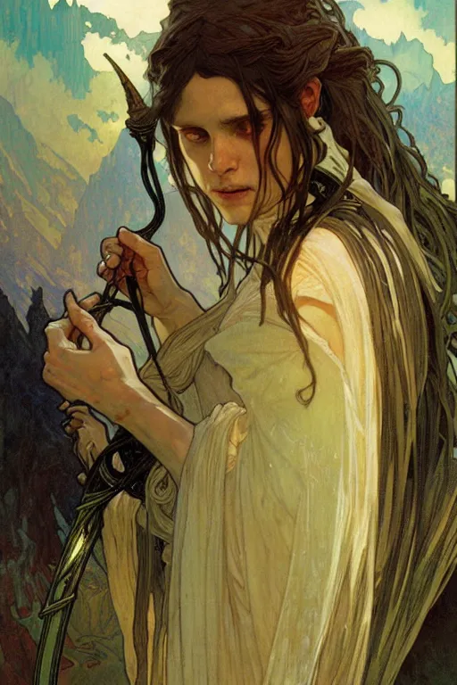 Image similar to The lord of the rings, fantasy, painting by greg rutkowski and alphonse mucha