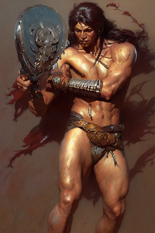 Prompt: warrior, attractive male, character design, painting by gaston bussiere, greg rutkowski, katsuya terada, frank frazetta, trending on artstation